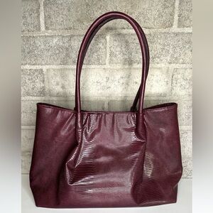 Lulu Dharma Burgundy Lizard Embossed Tote Shoulder Bag Large Work Carryall